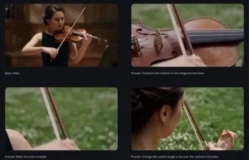 Violinist scene with camera shifted to over-the-shoulder view through multi-turn chat editing in the Gemini Omni Flash Video Generator