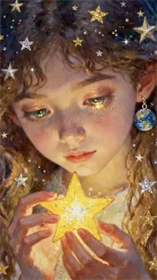 Gemini Omni - A mystical figure holding and speaking to a glowing magical star.