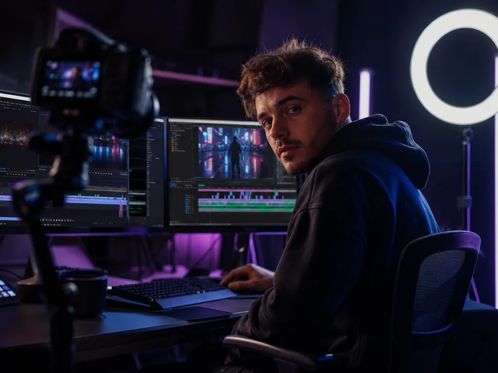 Content creator using Gemini Omni Flash Video Generator to produce YouTube and TikTok clips without a camera or crew