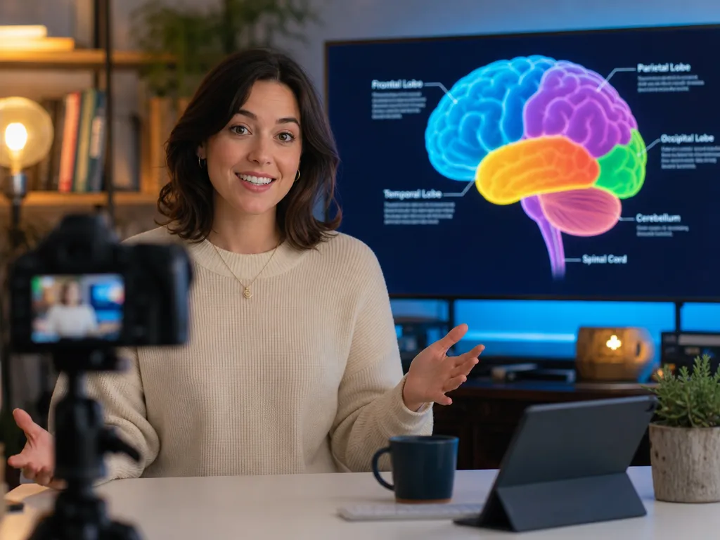 Educator recording an online course with an AI-generated animated explainer video made by Gemini Omni Flash