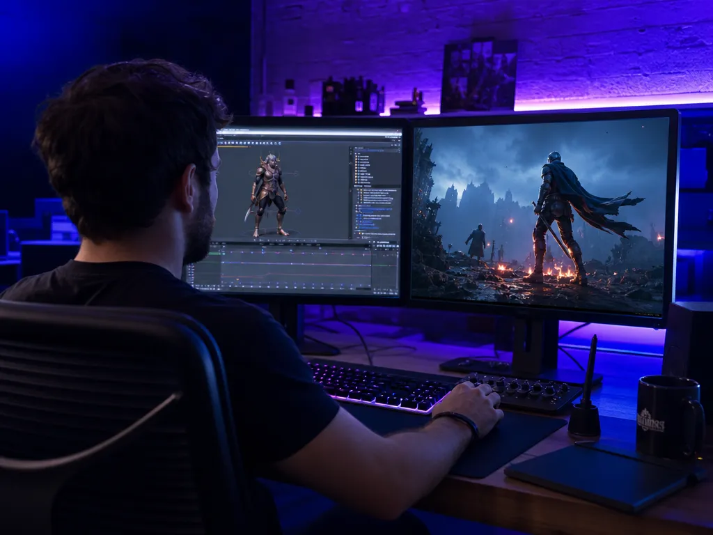Game developer using Gemini Omni Flash Video Generator to create an app trailer and onboarding demo video