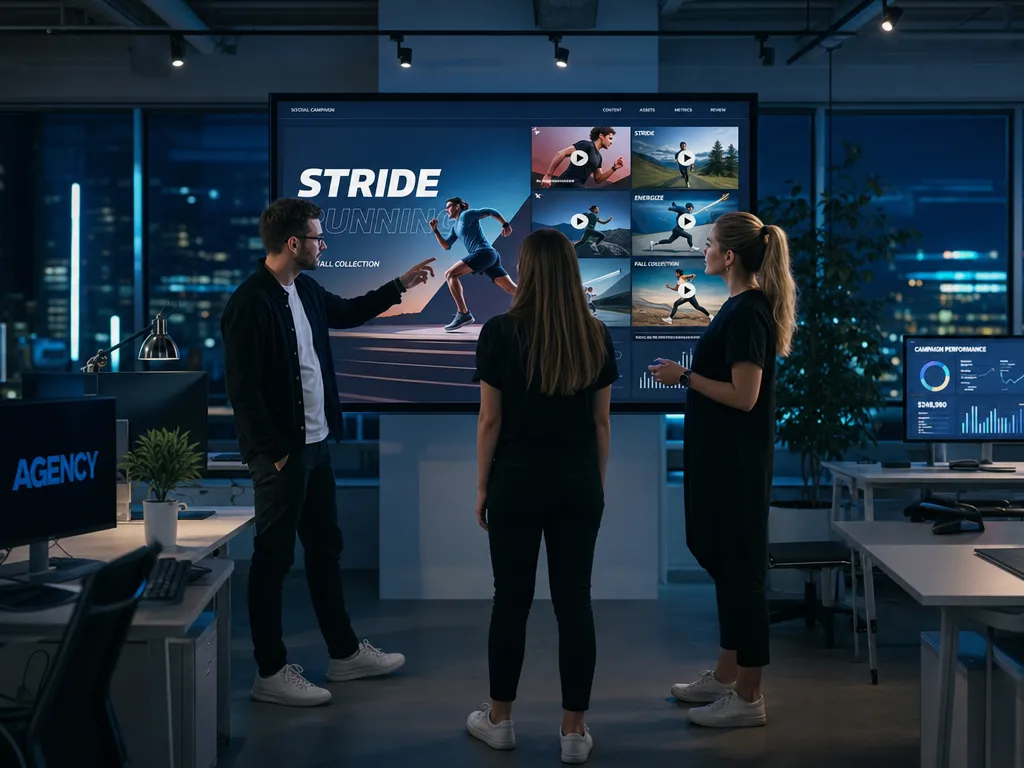 Marketing team reviewing AI-generated ad creative variants powered by Gemini Omni Flash Video Generator